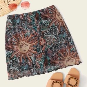 Shein Celestial sun moon print galaxy skirt -Small